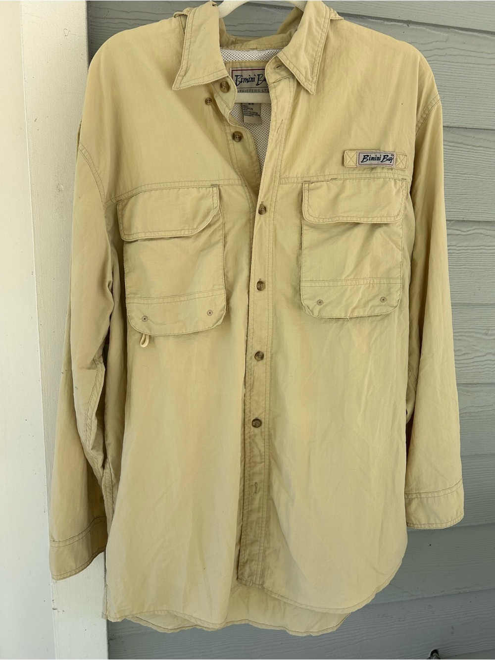 Bimini Bay Men's Long-Sleeve Casual Vented Fishing Button-Down Shirt - Khaki